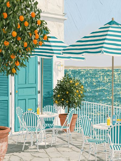 Seaside Terrace with Citrus Poster.