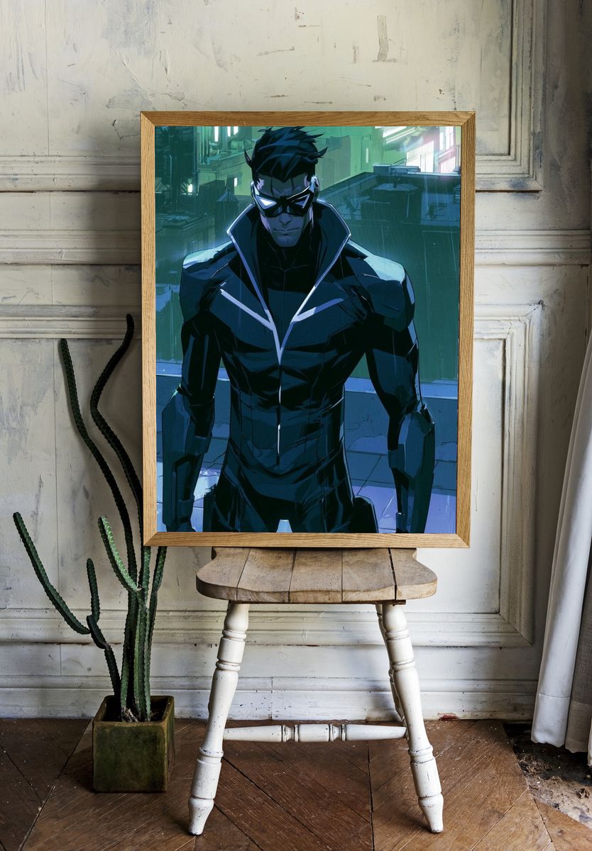 Masked Cyberpunk Hero Illustration Poster. — room view 1