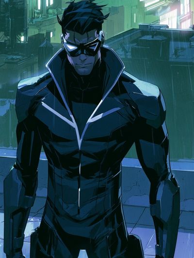 Masked Cyberpunk Hero Illustration Poster.