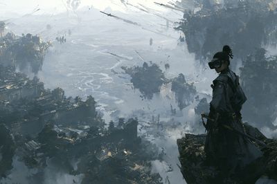 Floating Citadel Warrior Illustration Print. poster