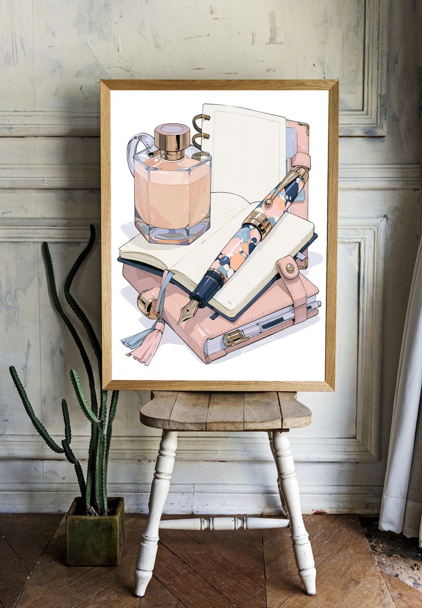 Pastel Stationery Still Life Poster. room preview