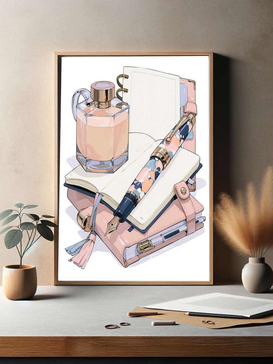 Pastel Stationery Still Life Poster. — room view 2