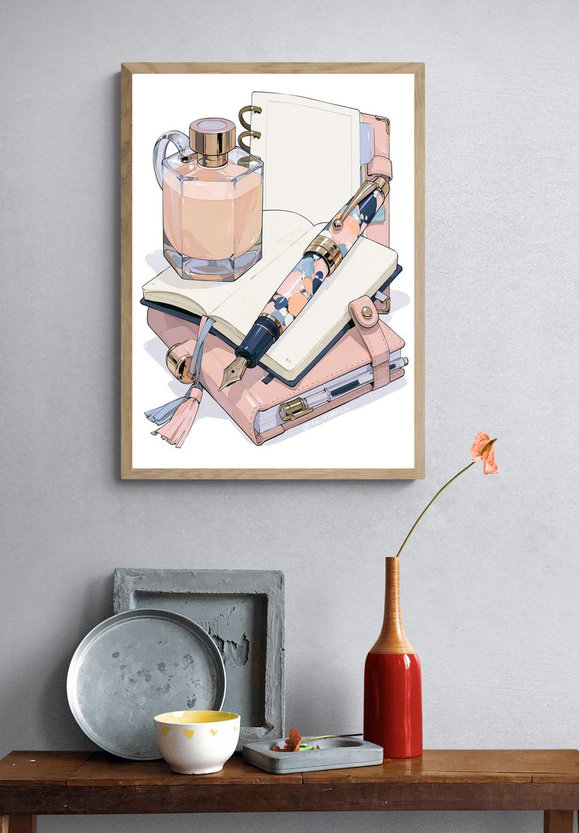 Pastel Stationery Still Life Poster. — room view 3