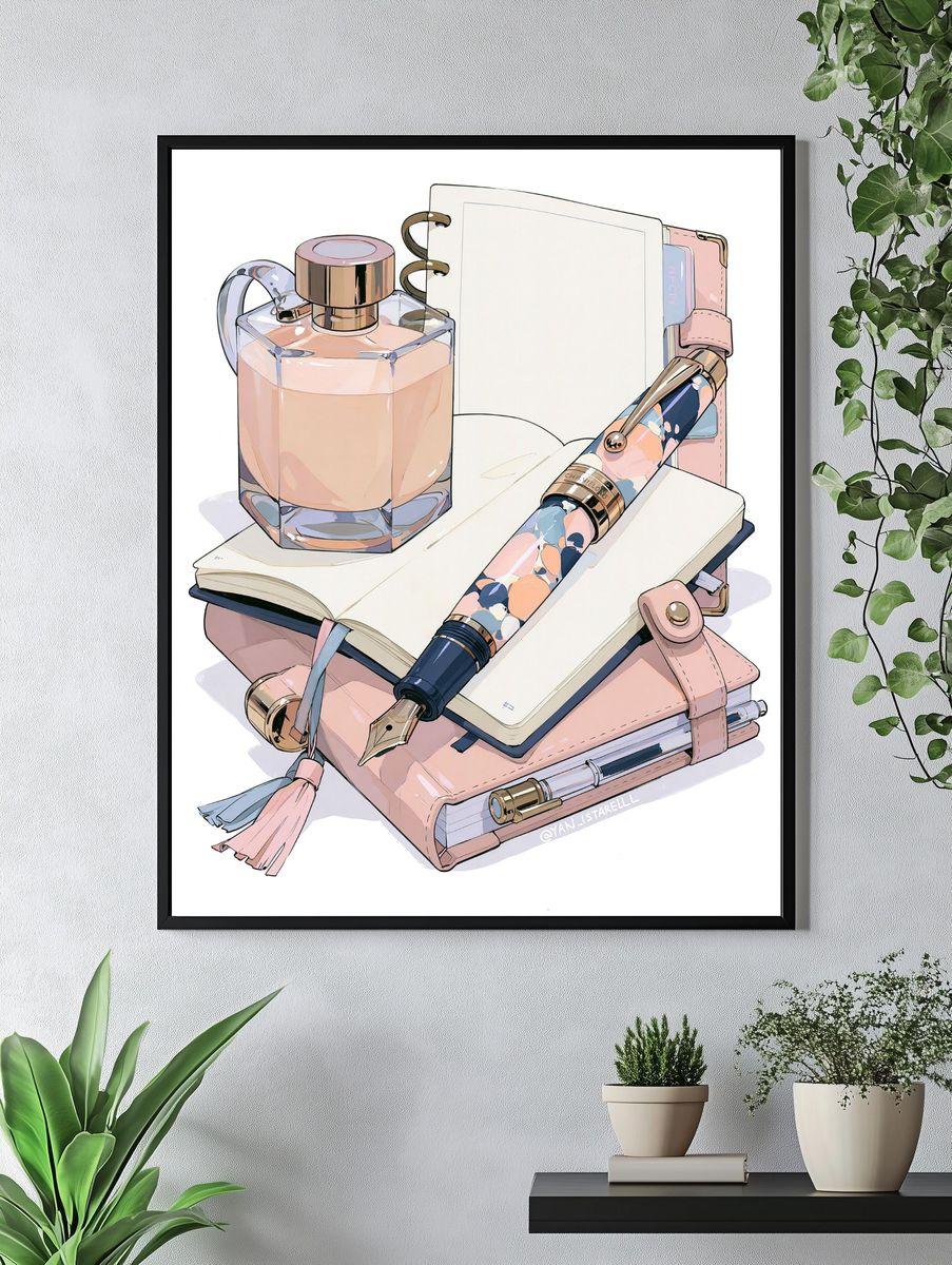 Pastel Stationery Still Life Poster. — room view 4
