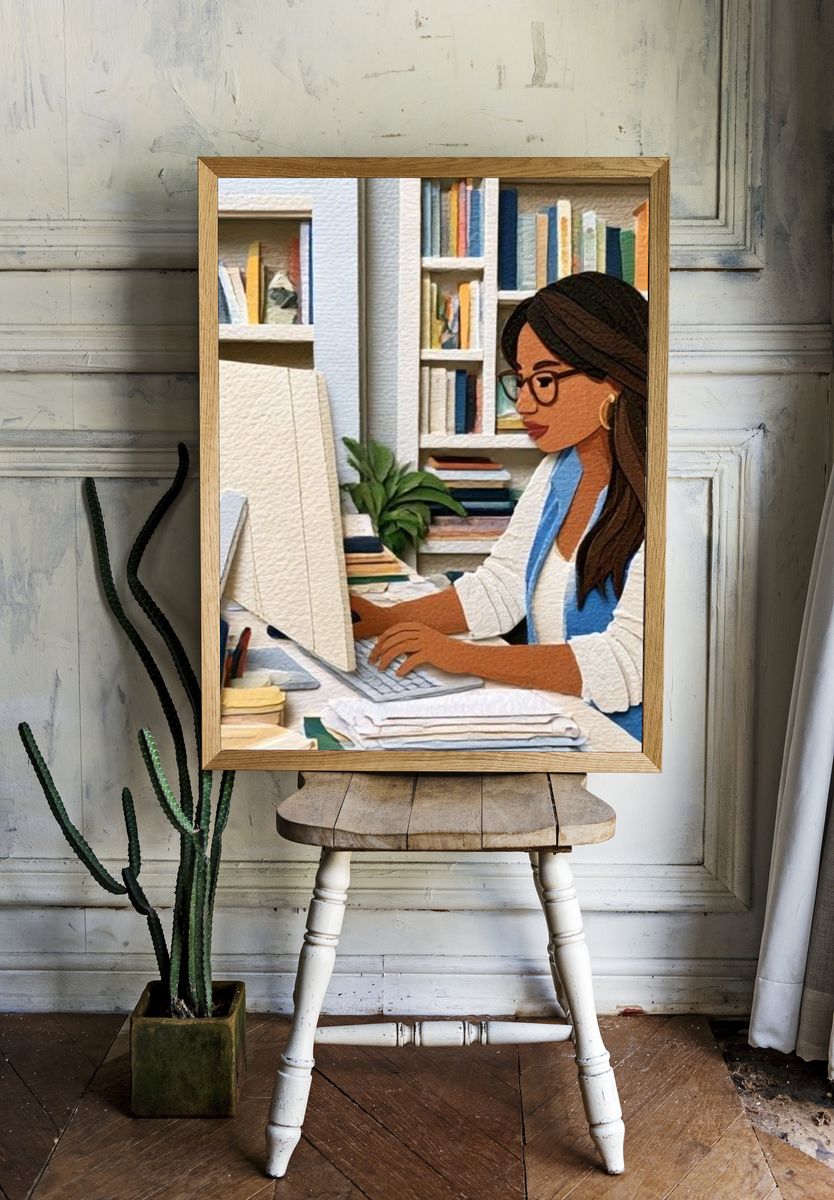 Woman at Desk Illustration Poster. room preview
