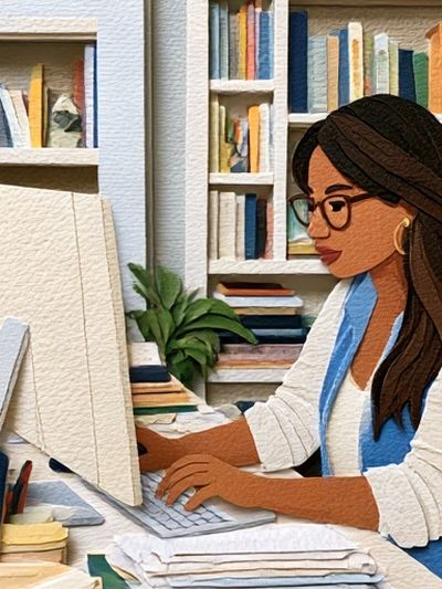 Woman at Desk Illustration Poster.