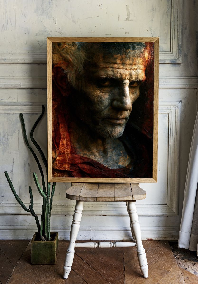 Ancient Warrior Portrait Print. room preview