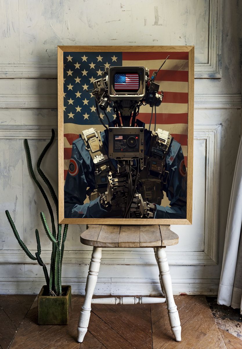 American Robot Soldier Illustration Poster. room preview