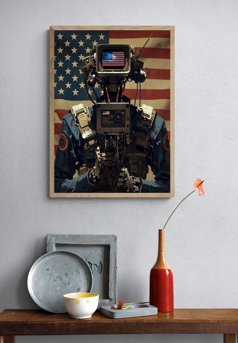 American Robot Soldier Illustration Poster. — room view 3