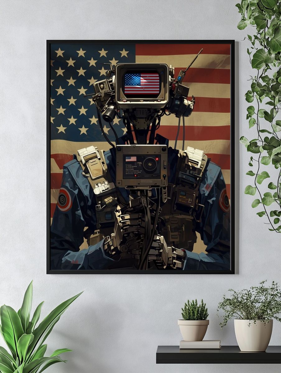 American Robot Soldier Illustration Poster. — room view 4