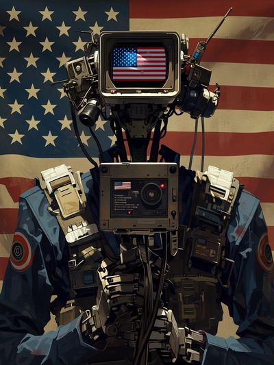 American Robot Soldier Illustration Poster. poster