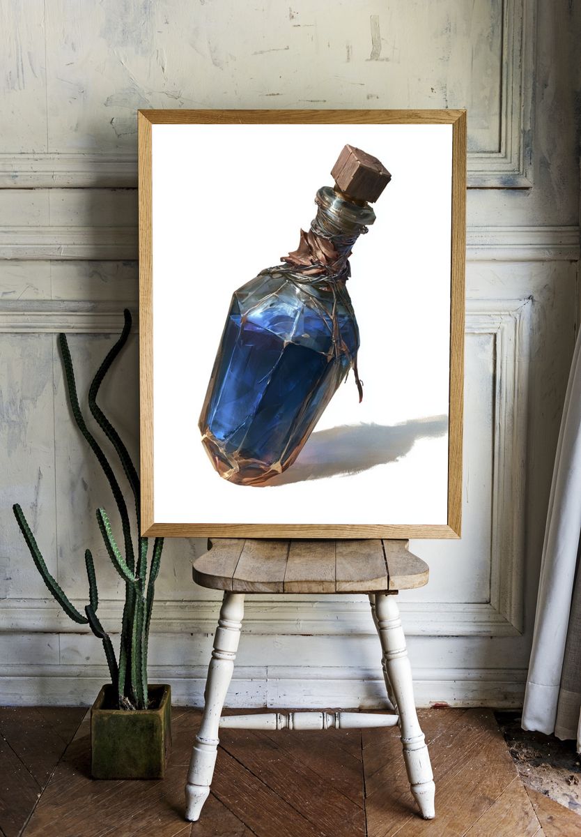 Blue Glass Bottle Illustration Poster. room preview