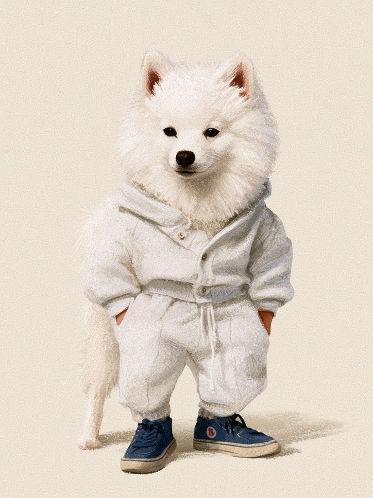 White Dog in Tracksuit Illustration Poster. poster — illustration art