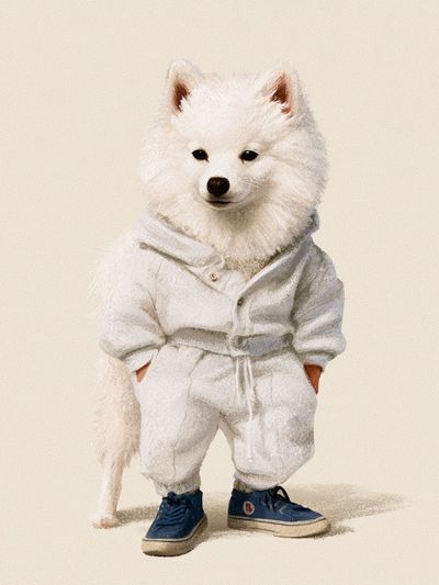 White Dog in Tracksuit Illustration Poster.