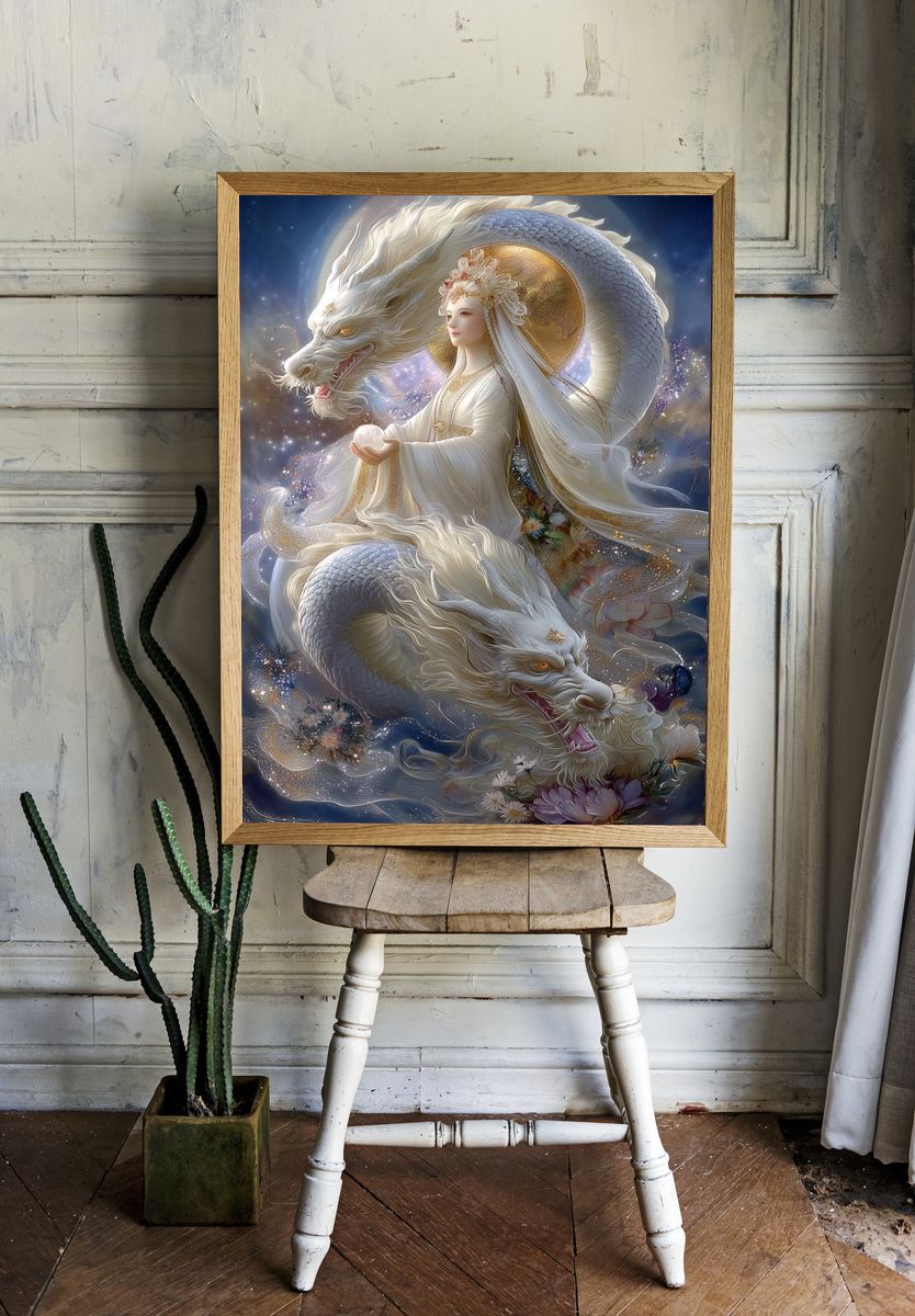 Celestial Dragon Goddess Illustration Poster. — room view 1