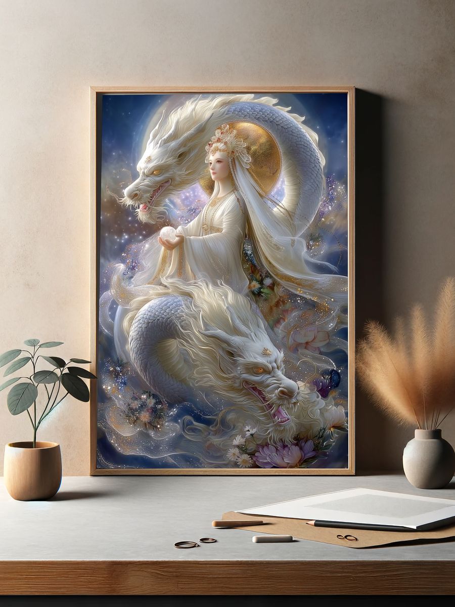 Celestial Dragon Goddess Illustration Poster. — room view 2