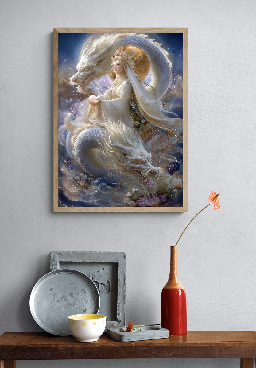 Celestial Dragon Goddess Illustration Poster. — room view 3