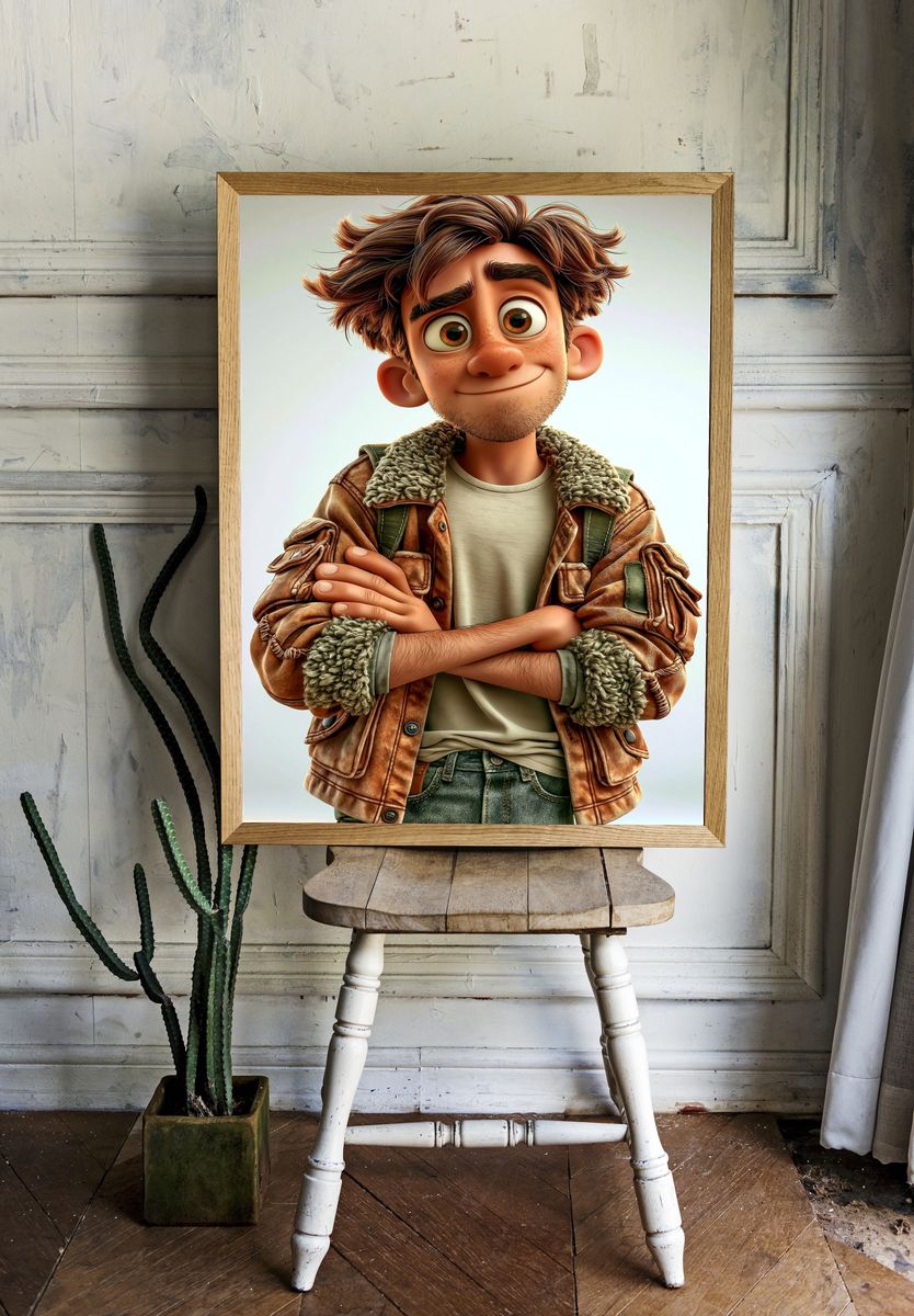 Animated Boy Portrait Print. room preview