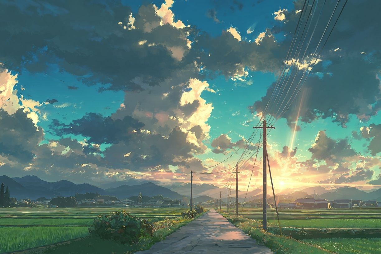 Sunset Rice Fields Illustration Poster. poster detail