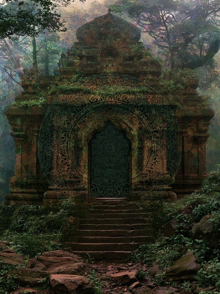Mystic Jungle Temple Print. poster — illustration art