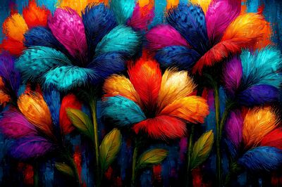 Neon Feather Blooms Illustration Poster.