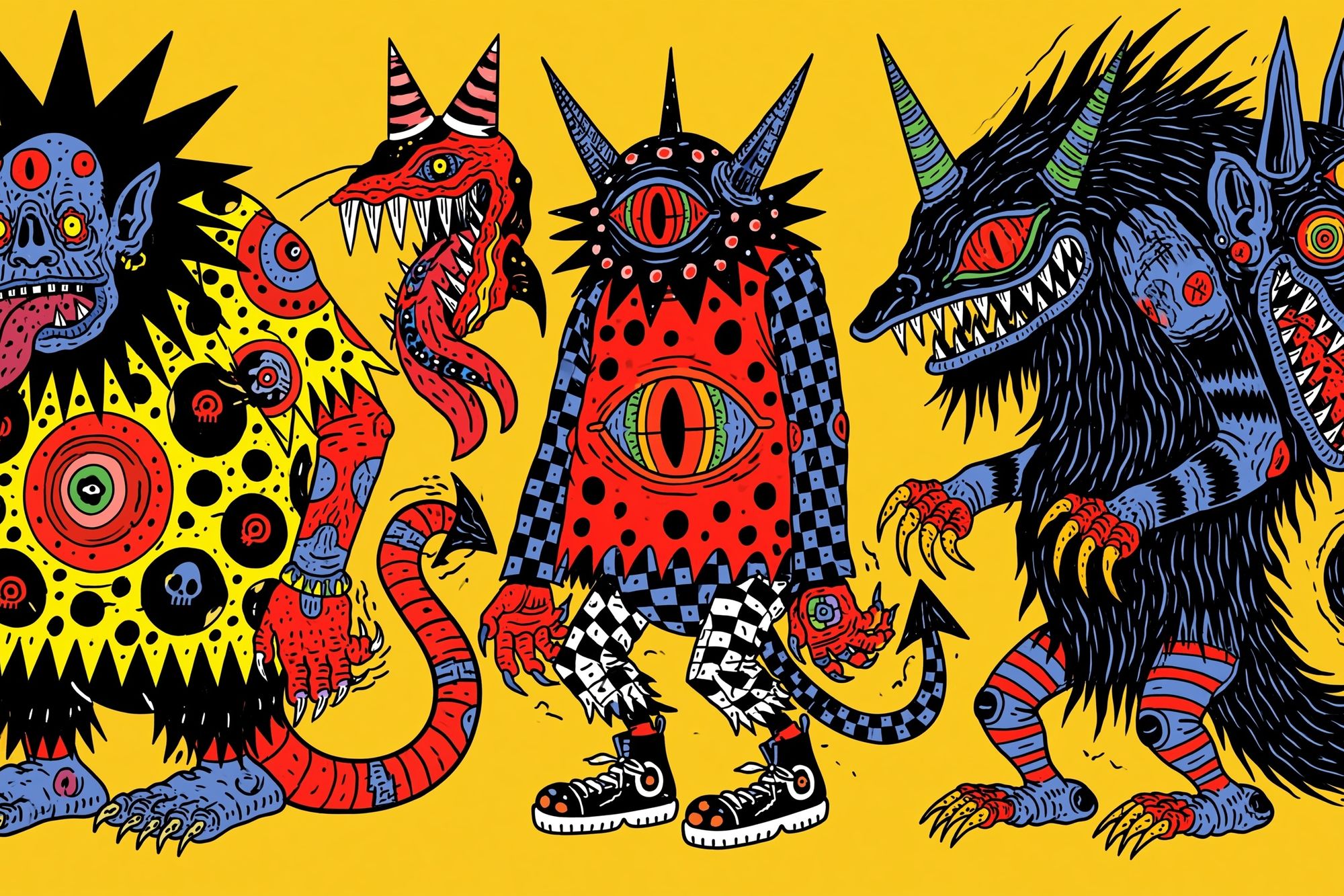 Psychedelic Monster Trio Poster. poster — illustration art