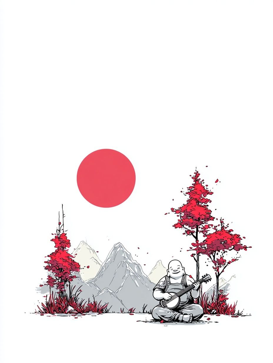 Zen Mountain Music Illustration Poster. poster — illustration art