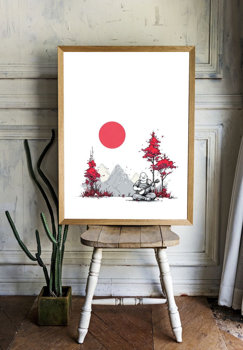 Zen Mountain Music Illustration Poster. — room view 1