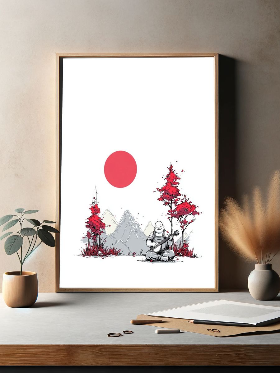 Zen Mountain Music Illustration Poster. — room view 2
