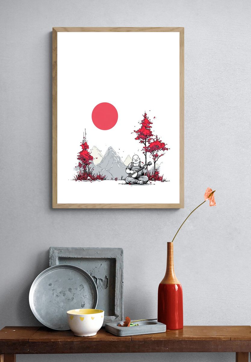 Zen Mountain Music Illustration Poster. — room view 3