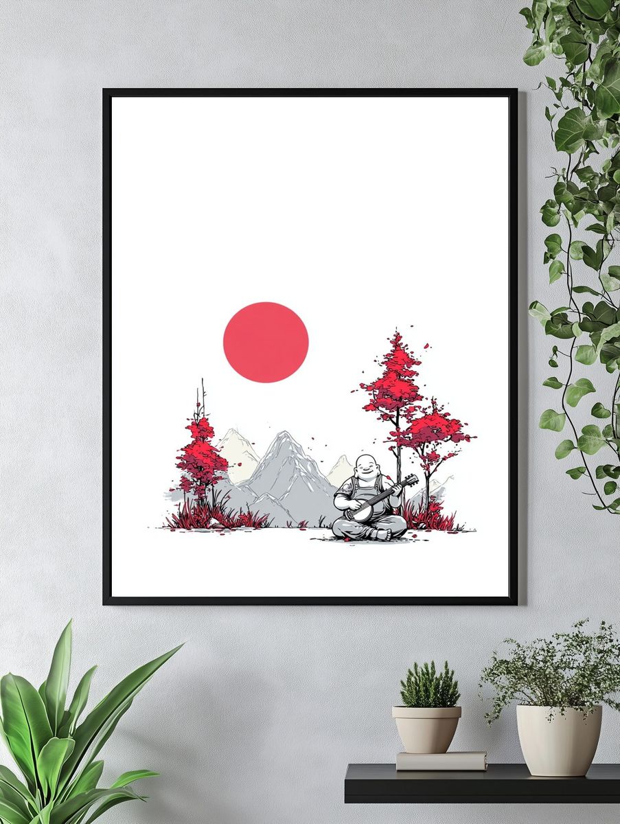 Zen Mountain Music Illustration Poster. — room view 4
