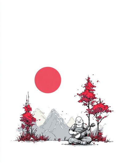 Zen Mountain Music Illustration Poster. poster