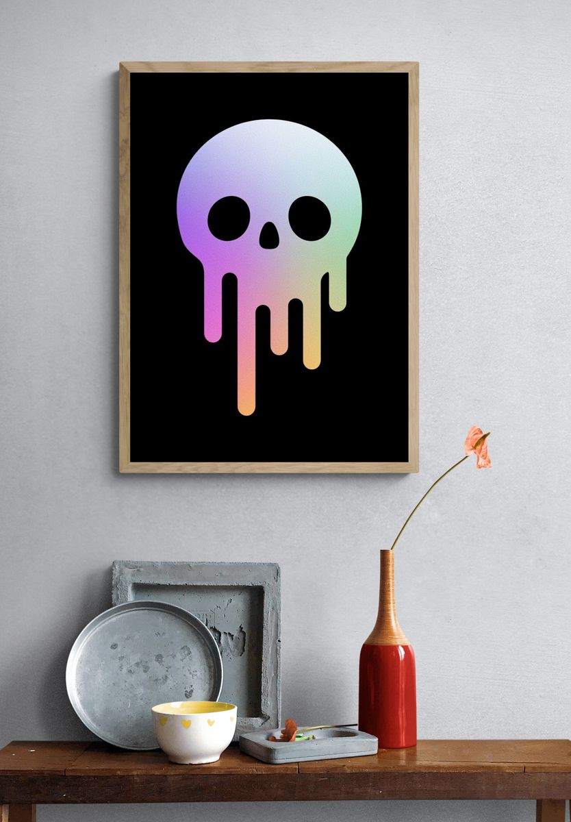 Pastel Skull Illustration Poster. — room view 3