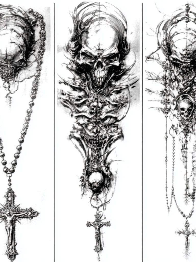 Gothic Skull Rosary Illustration Poster. poster — illustration art