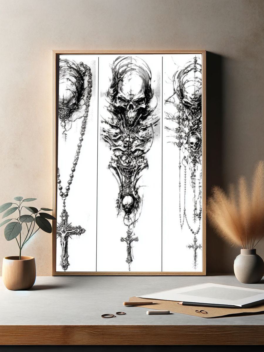 Gothic Skull Rosary Illustration Poster. — room view 2