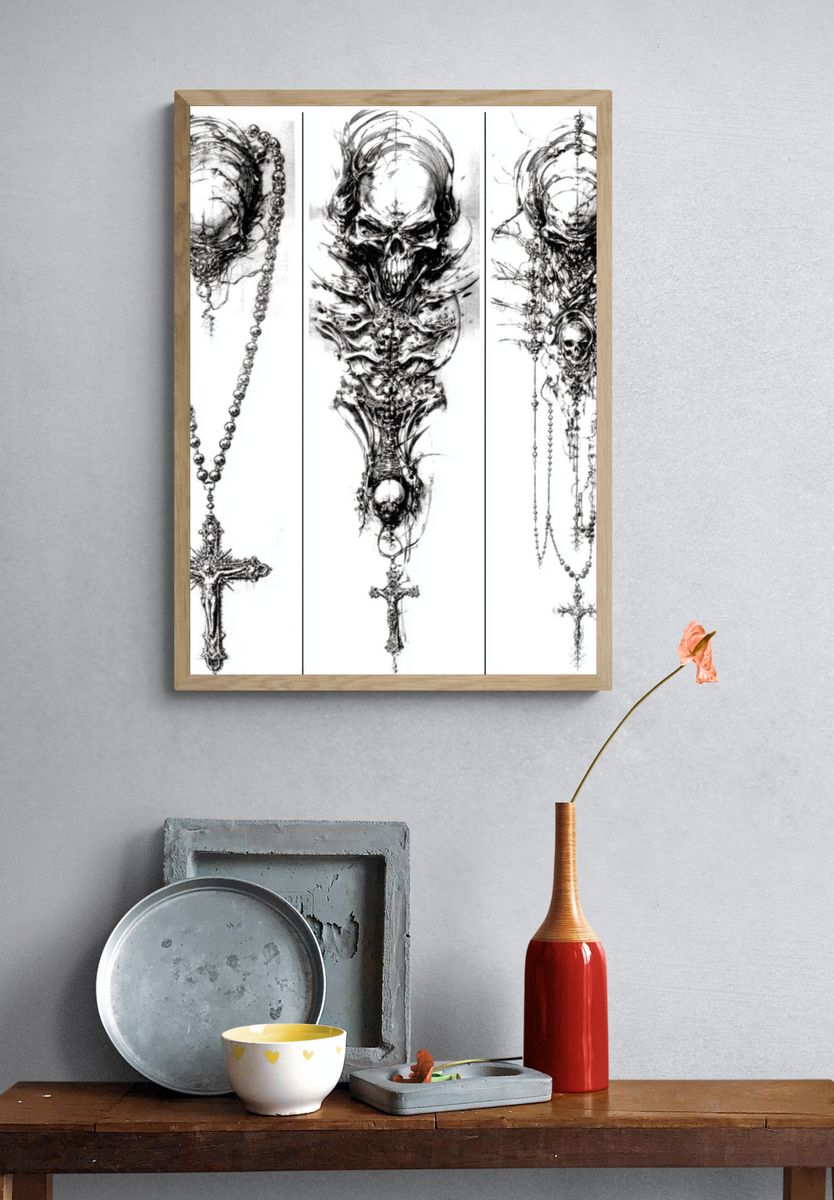 Gothic Skull Rosary Illustration Poster. — room view 3