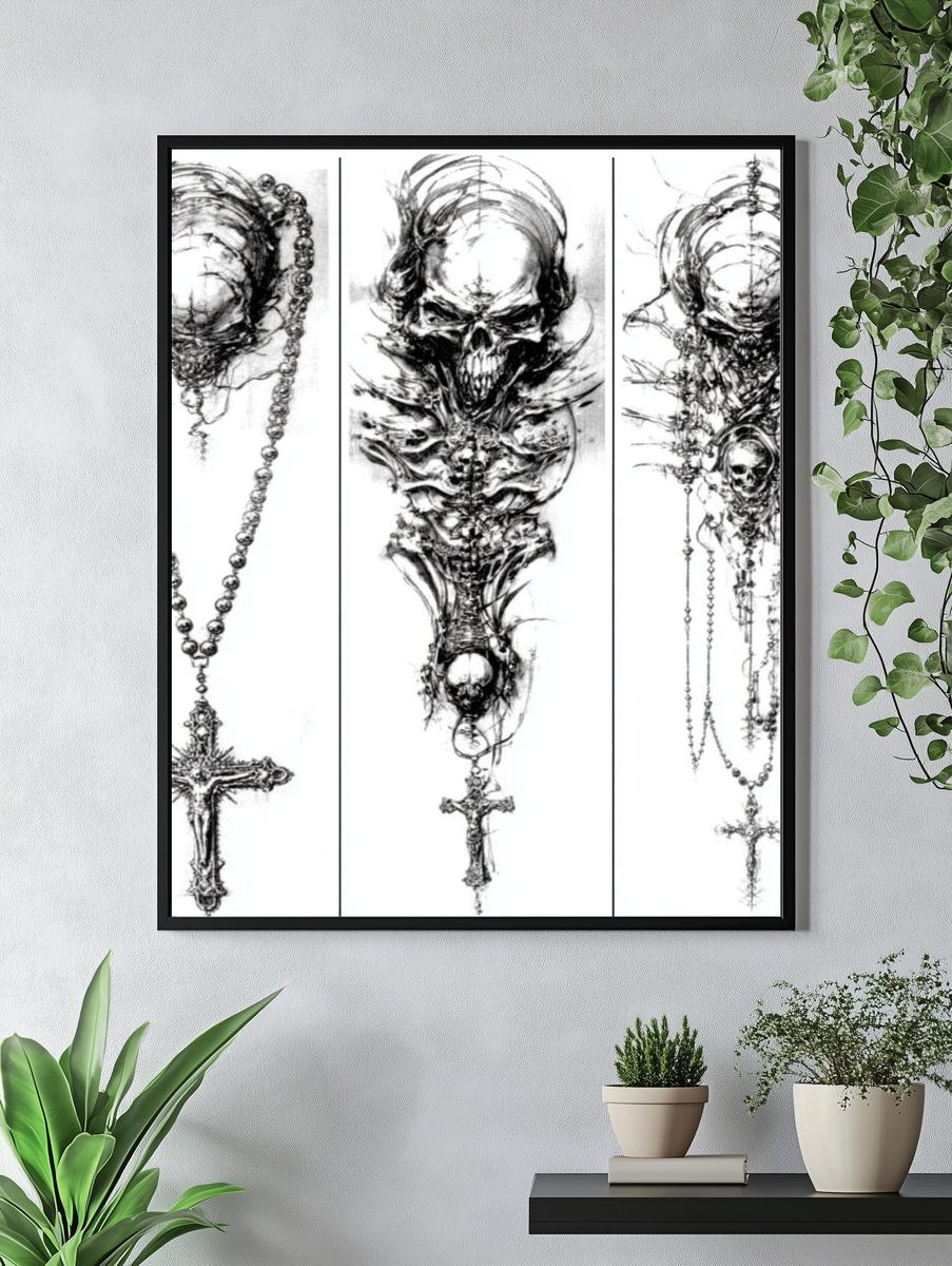 Gothic Skull Rosary Illustration Poster. — room view 4