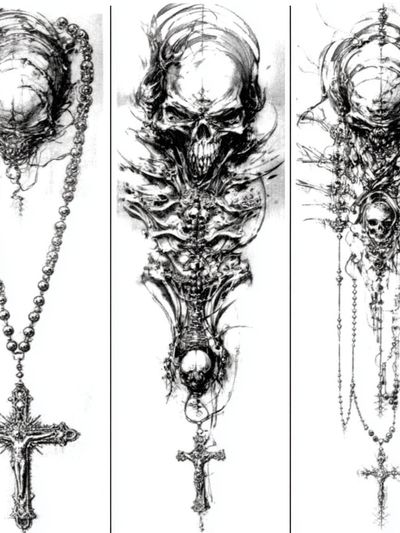 Gothic Skull Rosary Illustration Poster.
