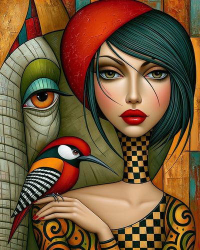 Surreal Woman and Bird Illustration Poster. poster