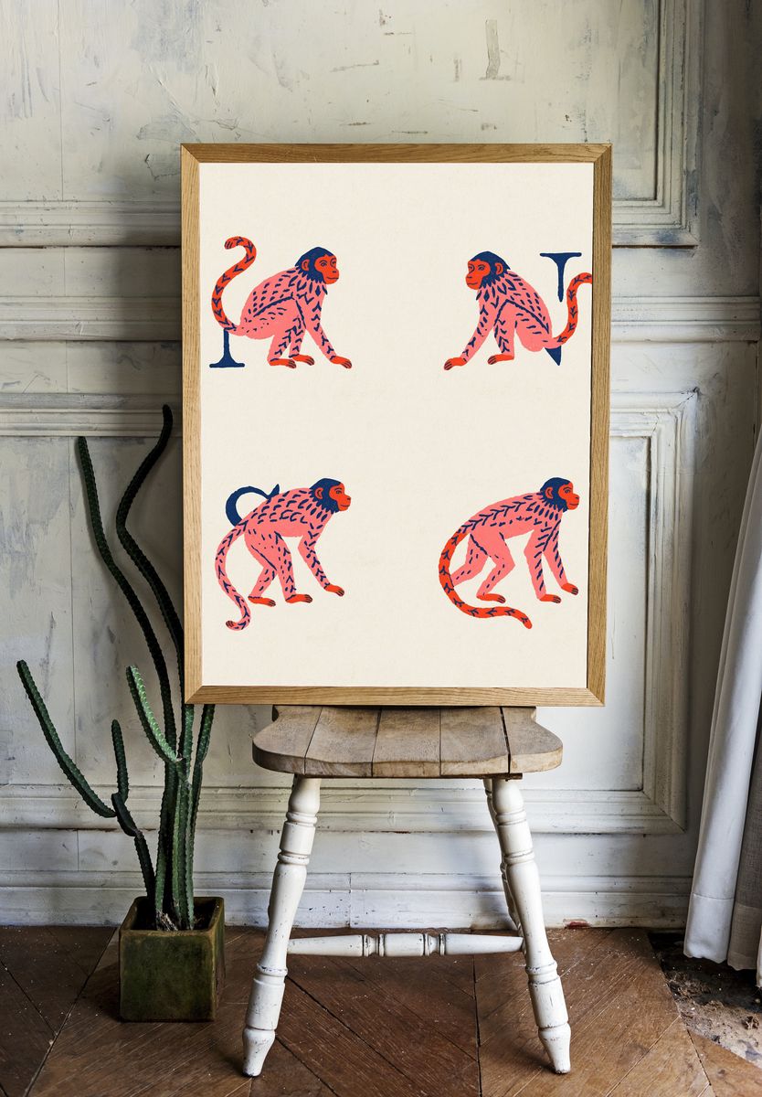 Monkey Zodiac Illustration Poster. room preview