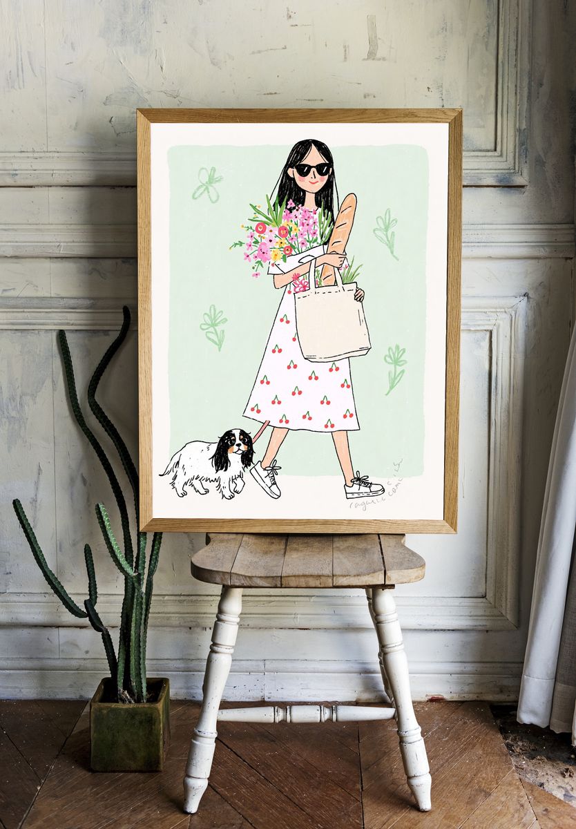 Fashion Girl and Dog Illustration Poster. room preview