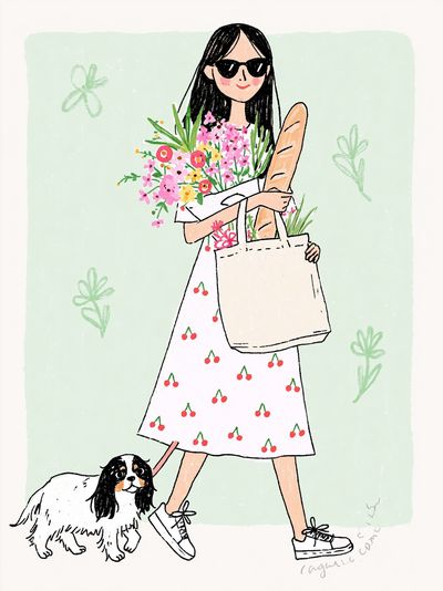 Fashion Girl and Dog Illustration Poster.