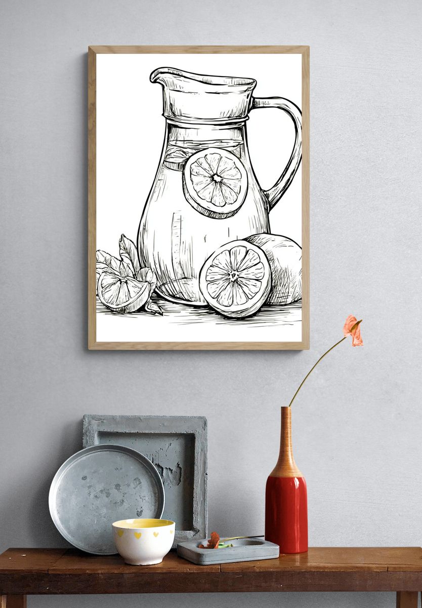 Lemon Pitcher Still Life Print. — room view 3