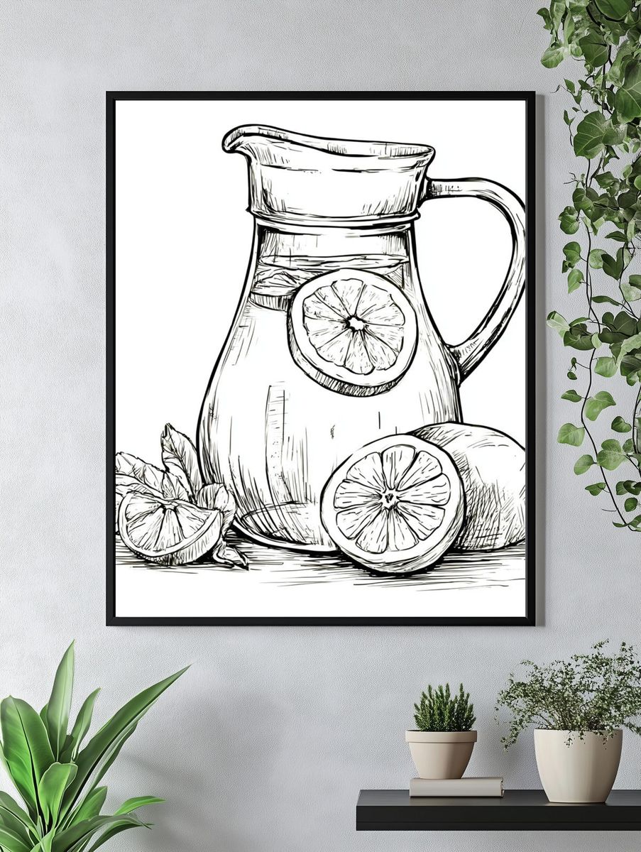 Lemon Pitcher Still Life Print. — room view 4