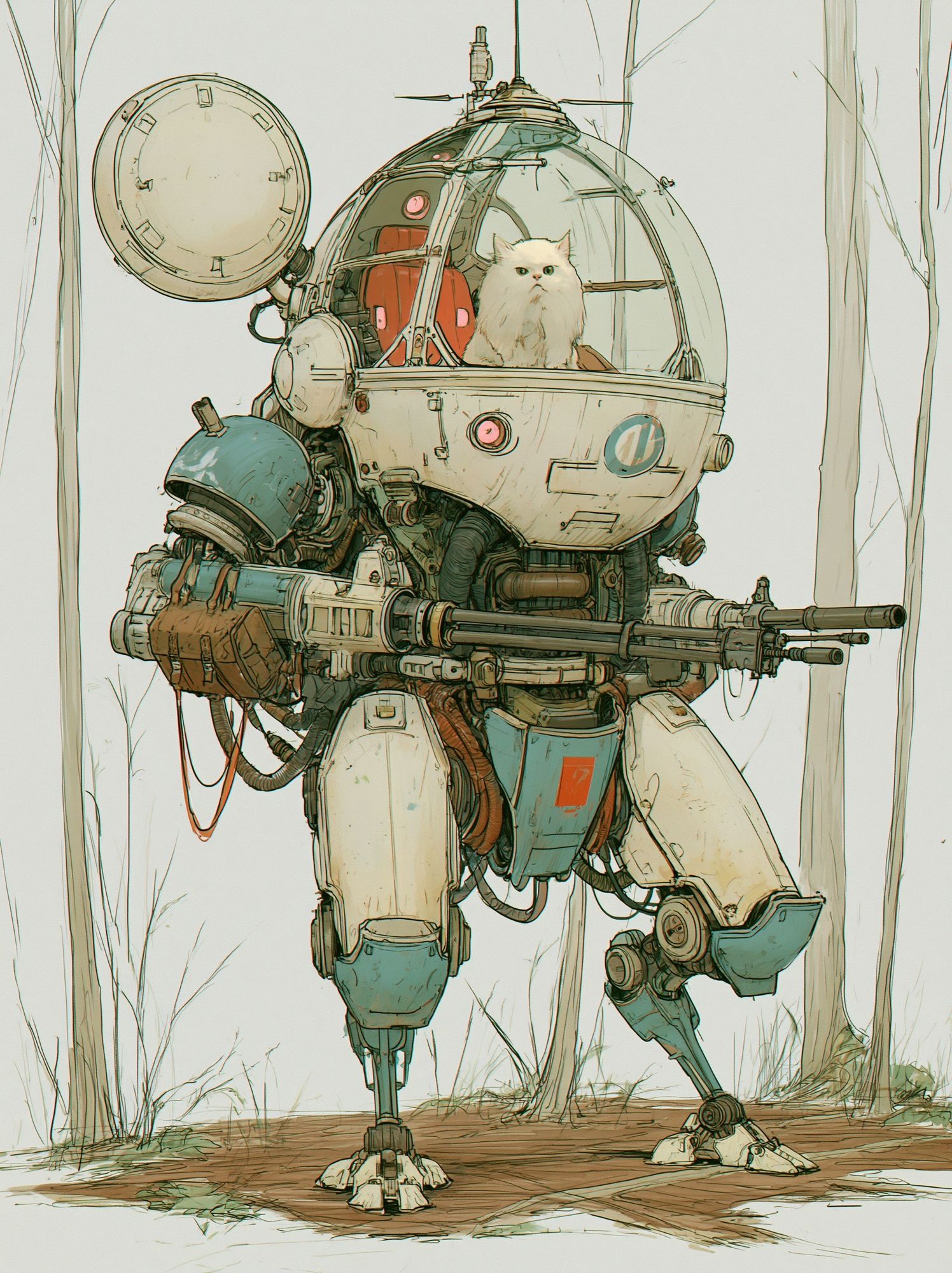 Armored Cat Mech Illustration Poster. poster detail
