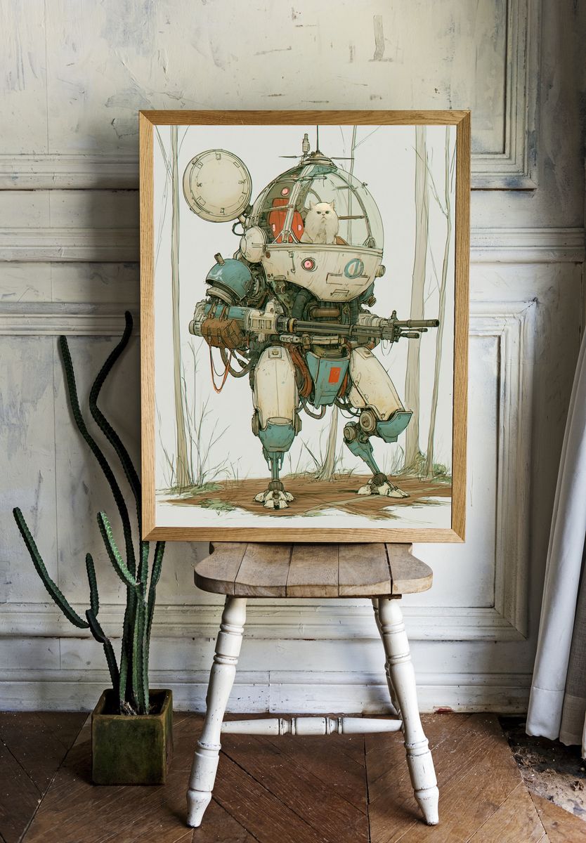 Armored Cat Mech Illustration Poster. room preview