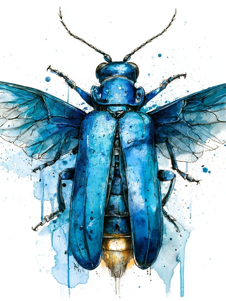 Blue Beetle Watercolor Print. poster detail