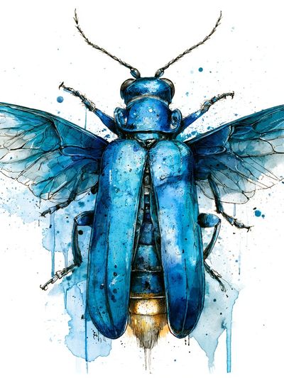 Blue Beetle Watercolor Print.