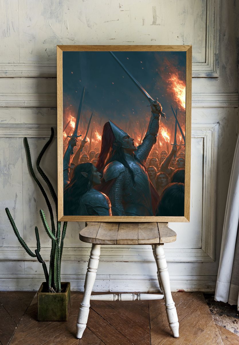 Elven Battle Cry Illustration Poster. room preview
