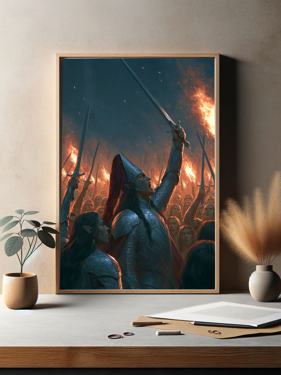 Elven Battle Cry Illustration Poster. — room view 2